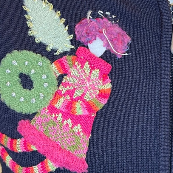 Talbots Sweater Black Full Zip Angel Fairy Mock Neck Long Sleeve Womens Large. - Picture 5 of 14